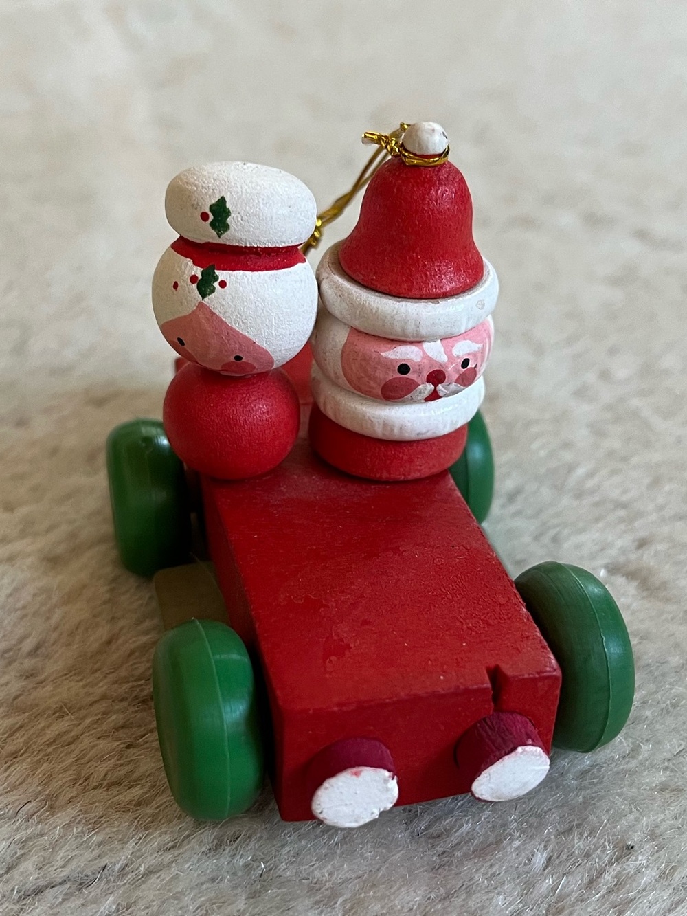 Vintage Wooden Mr. and Mrs. Claus Ornament